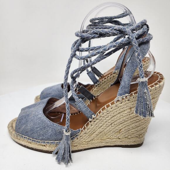 Joie Phyllis Espadrille Wedge Sandal Women EU40/US9.5 Blue Denim Tassel Wrap - Picture 6 of 12